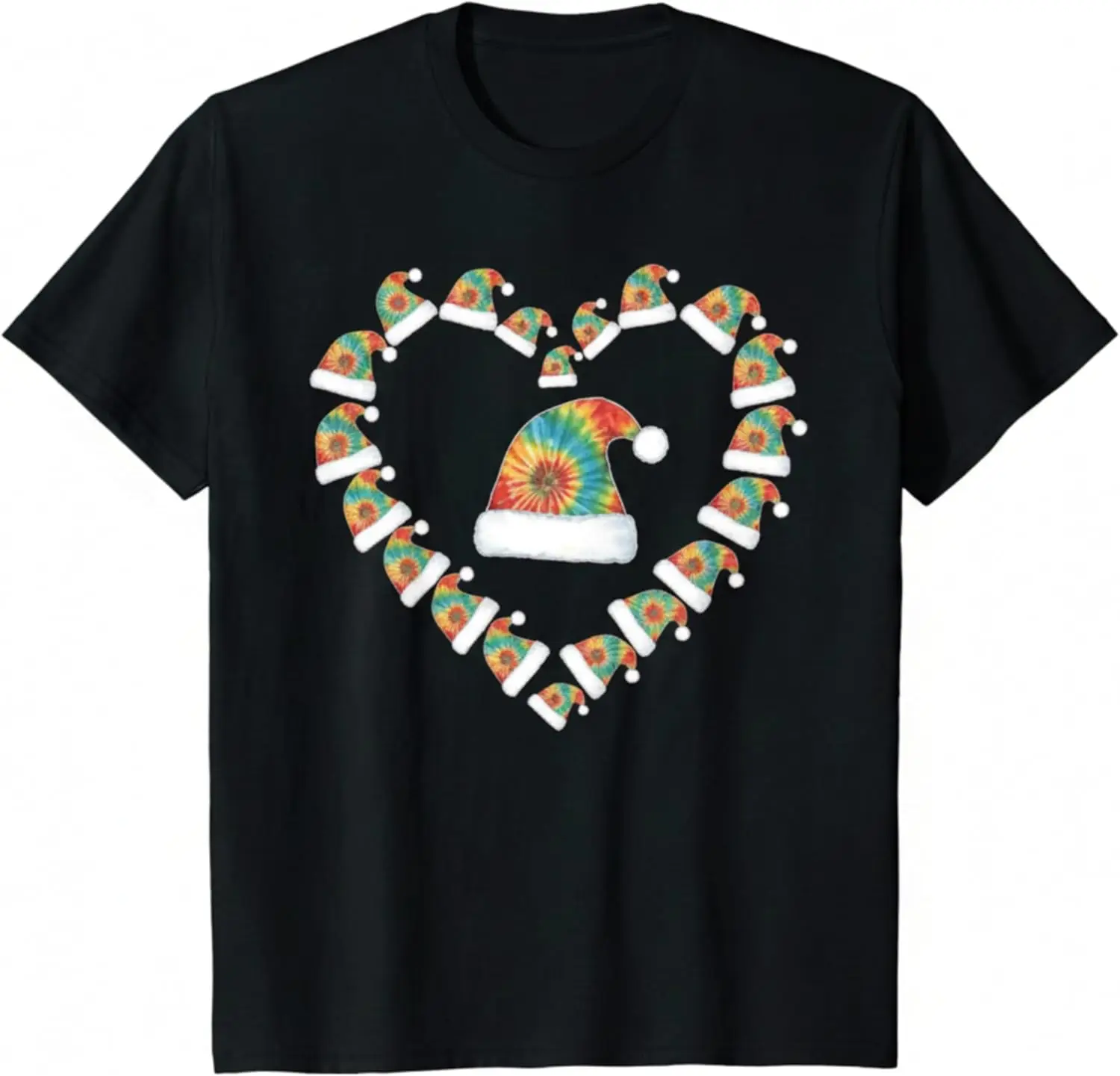

Black Christmas T-Shirt with Holly Heart Graphic Offering Distinctive Festive Style 100% Cotton Unisex Fashion Loose T-Shirt
