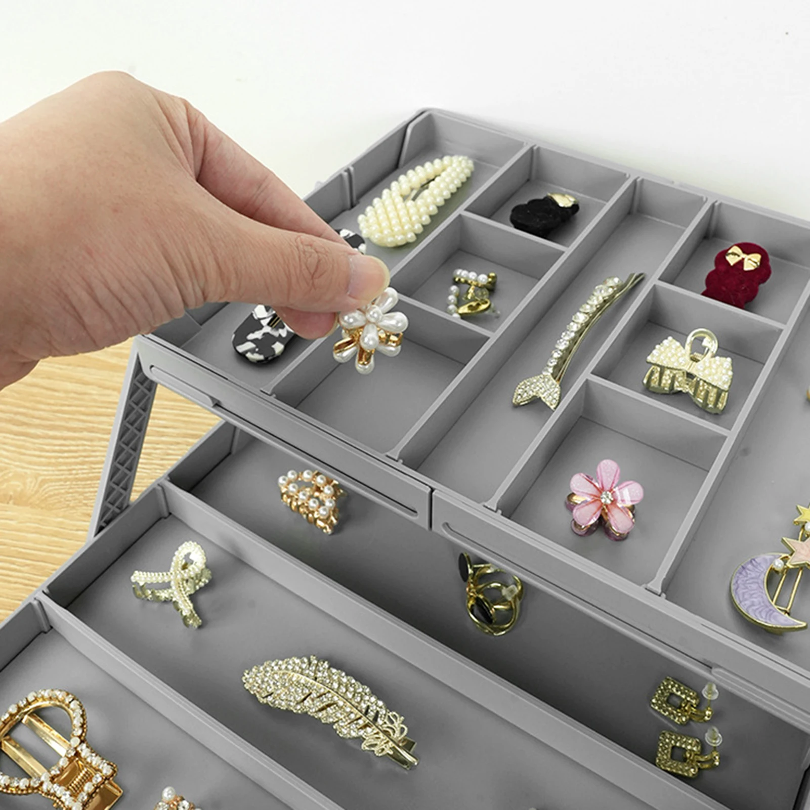 

Desktop Jewelry Organizer Rack 3 Tier Movable Storage Holder Nail Polish Necklace Ring Cosmetic Storage Shelf Home Storing Tools