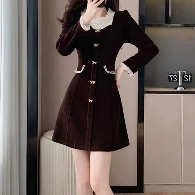 2024 Women\'s French Vintage Stylish Dresses Spring and Autumn New Arrivals Small Fellow Corduroy Fake Two Pieces Minority Skirt