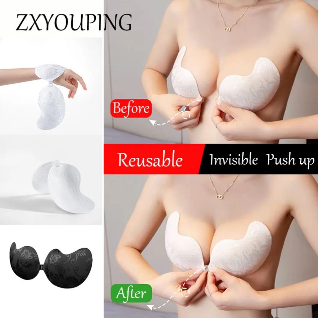 Lace Nipple Stickers Push Up Adhesive Nipple Stickers Silicone Invisible Bra Breathable Waterproof Reusable Backless Nipple Tape