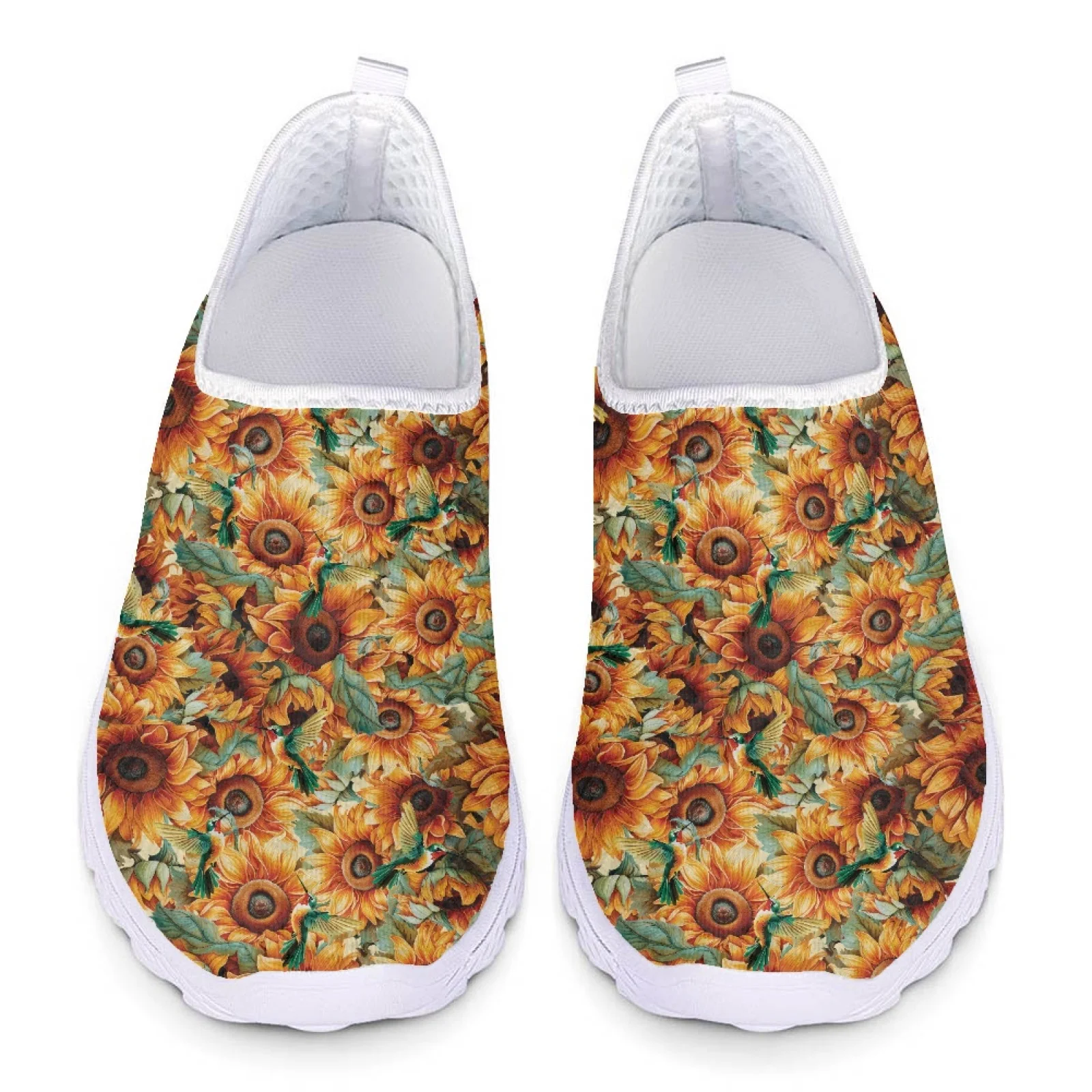 Cute Sunflower Pattern Summer Woman Flat Nurse Shoes Penny Loafers Women Casual Shoes Mesh Slip On Flats Sneaker Ladies Sneakers