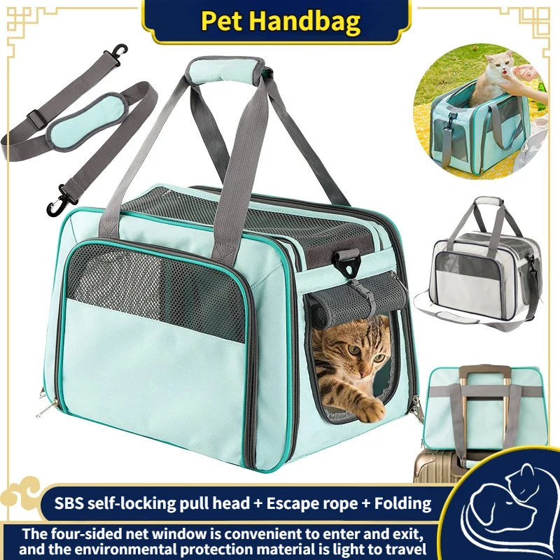 Full-mesh Oxford multi-function pet bag Pet supplies Cat bag Pet tote breathable large outdoor cat bag portable and one shoulder