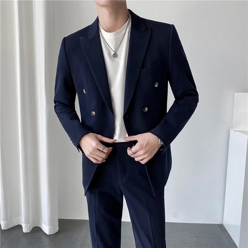 

Fashion light mature style new (suit + trousers) men's coat trend slim handsome two-piece business trend British style dress