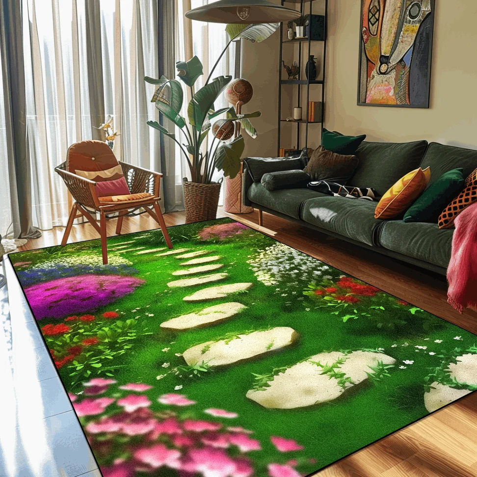 Modern 3D Grass Pattern Carpet Light Luxury Living Room Carpet Hall Sofa Area Flower Floor Mat Bedroom Bedside Soft Rug Washable