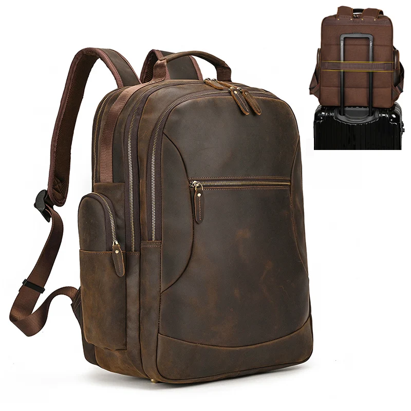 

New Arrivals Genuine Leather Backpack Man Real Cowskin Travel Bag Male Vintage Fit 17 Inch Laptop Backpack School Bag Daypack