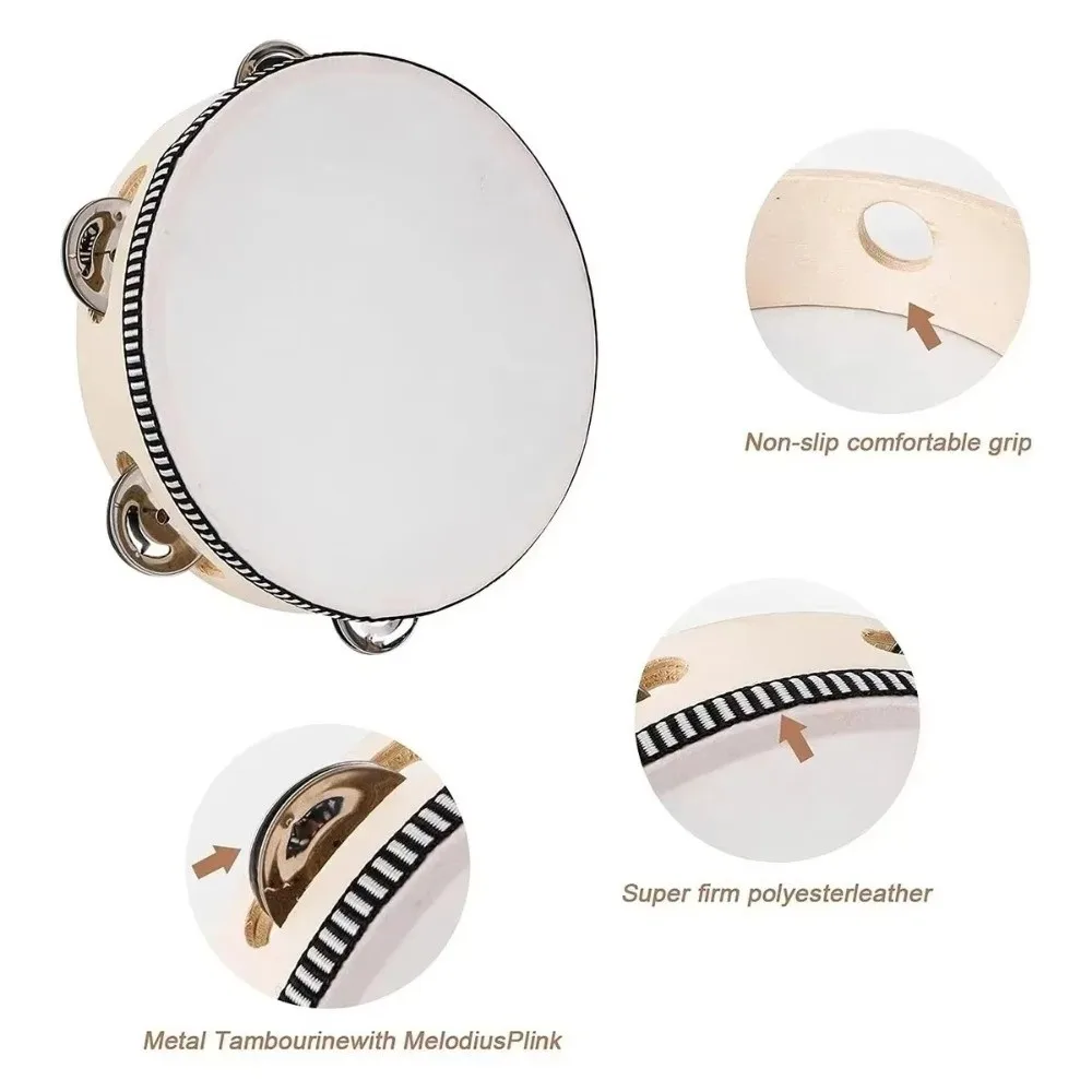 4/6/8/10 Inch Hand Held Drum Wooden Metal Jingles Tambourine Drum Percussion Musical Instrument Drum Children Drum
