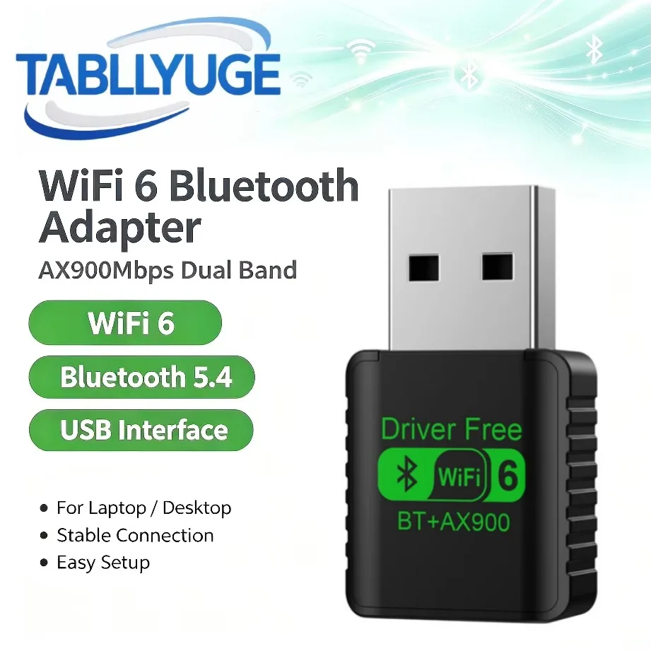 Mini USB AX900 WiFi 6 Bluetooth 5.4 Wireless Adapter 2 in 1 Dongle Network Card Dual Band 2.4GHz/5GHz for Desktop PC Laptop