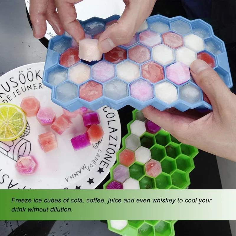 Flexible Silicone Honeycomb Shape Reusable Ice Cube Tray Grids Cavity Mold for Home Bar Cocktail Whiskey Coffee Fruit Juice