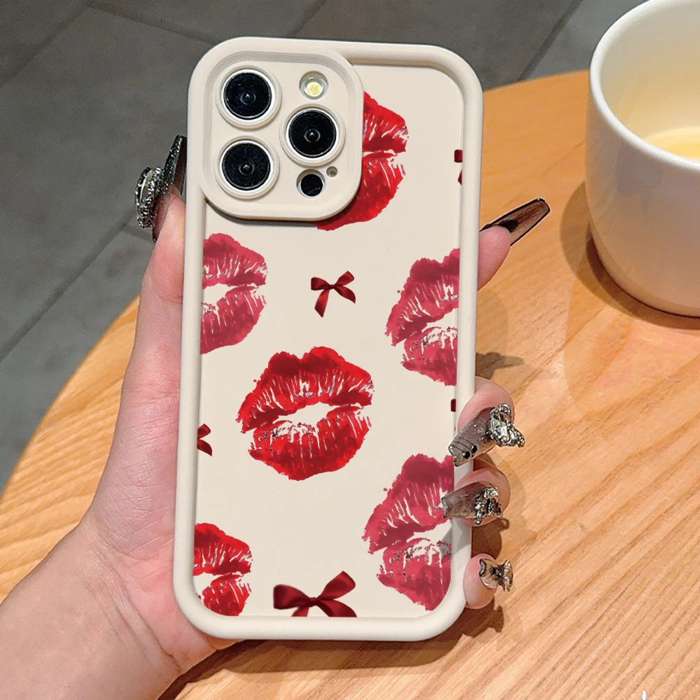 Phone Cases Red - Amerikanischer Stil Rote Lippen Burgunder Schleife