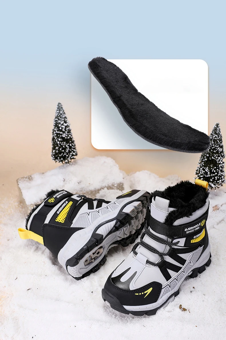 Kinder Outdoor Schneestiefel Winter Mode High-Top Warme Plüsch-Wanderschuhe Bequeme Rutschfeste Wanderschuhe Jungen Outdoor-Sneaker – Detail 6