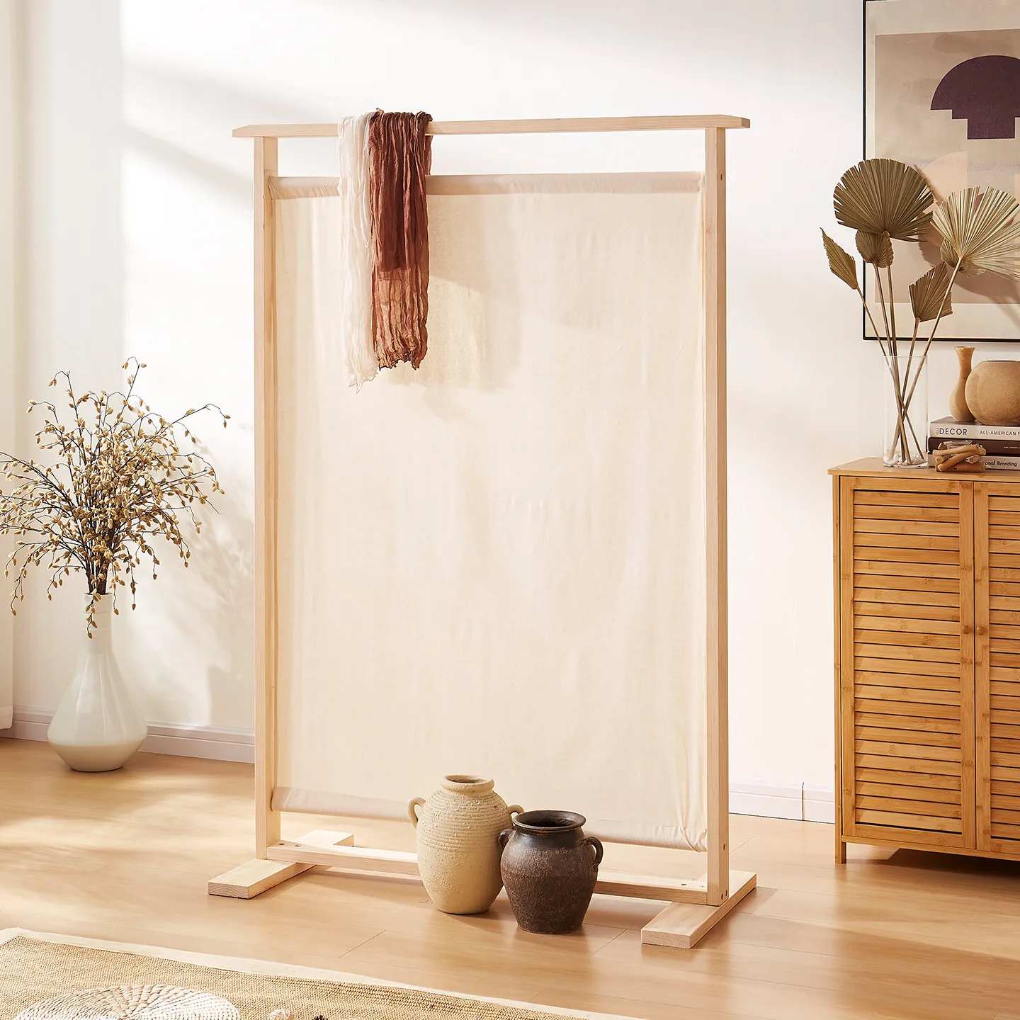 Chinese screen partition simple modern living room tea room solid wood Zen entrance fabric bedroom block home screen