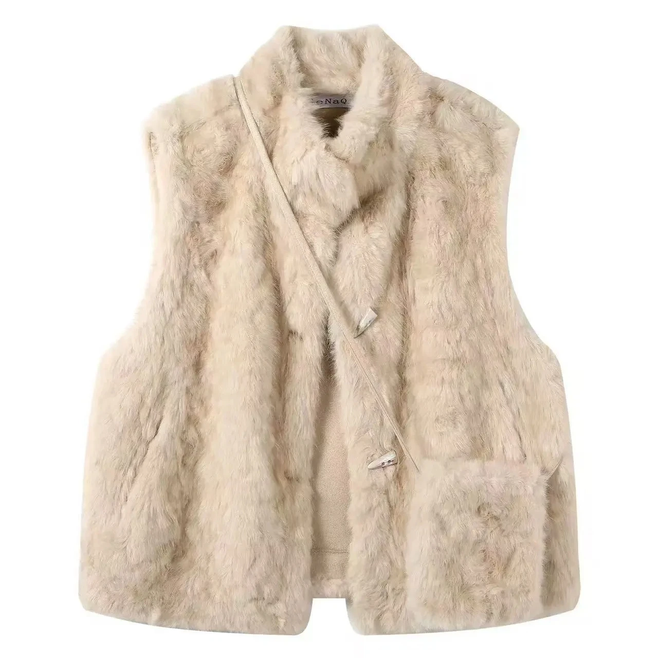 

Женская меховая куртка: осенне-зимняя модная универсальная модель из экологически чистого кроличьего меха с воротником-стойкой, элегантный жилет-топ