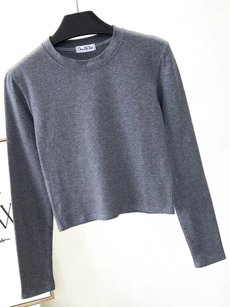 O넥 긴팔 배꼽 여성 의류, 섹시한 블랙 코튼, 가을 베이스 여성 의류, 캐주얼 패션