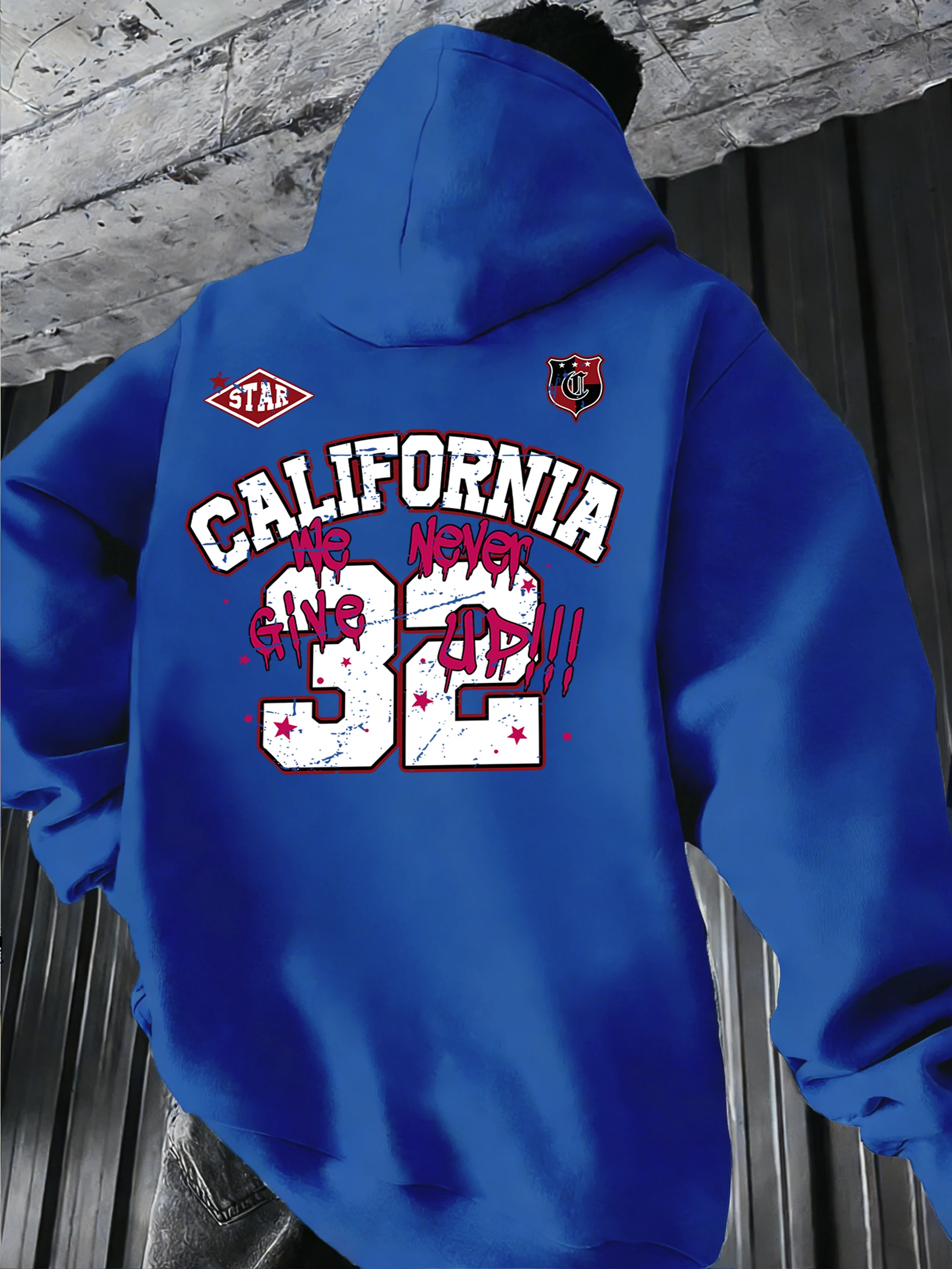 

Мужская толстовка с принтом California Number 32 Never Give Up, свободная повседневная толстовка с капюшоном, осенний флисовый пуловер, удобная мягкая уличная одежда