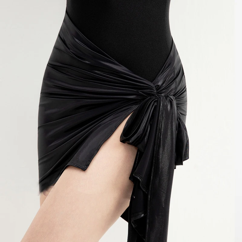 ผู้ใหญ่ Samba Rumba Latin Dance เสื้อผ้าแขนสั้นสีดํา Latin Tops Tie up กระโปรงผู้หญิง Salsa บอลรูมเต้นรํา SL13381