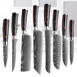Kitchen Knives Slicing Bread Fruit Fish BBQ Butcher Boning Knife Chef Cleaver Meat Wood Handle Professional Laser Damascus Knife