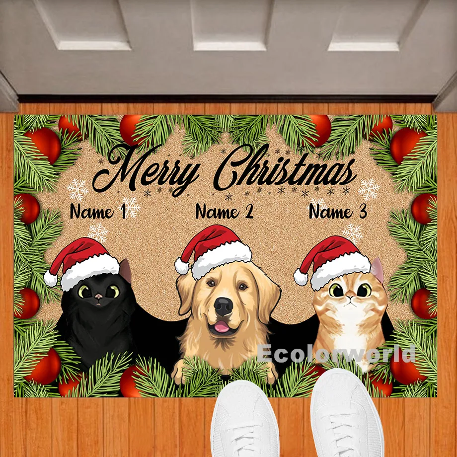 

Personalized Cartoon Dog Cat Doormat Pets Mat Rug Custom Christmas Gift Floor Mats Carpet Festival Home Decor Accessory