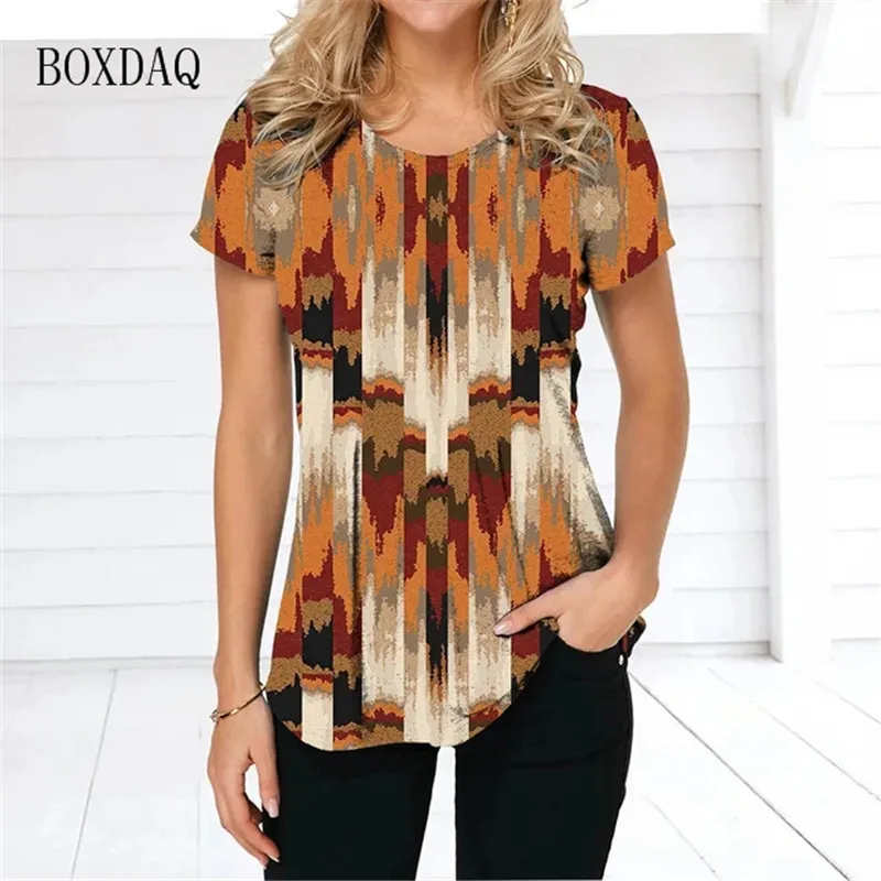 Tie-dye Striped Women T-Shirts Short Sleeve O-Neck Streetwear Ladies T Shirt  6XL Plus Size Female Clothing Casual Tops Tee