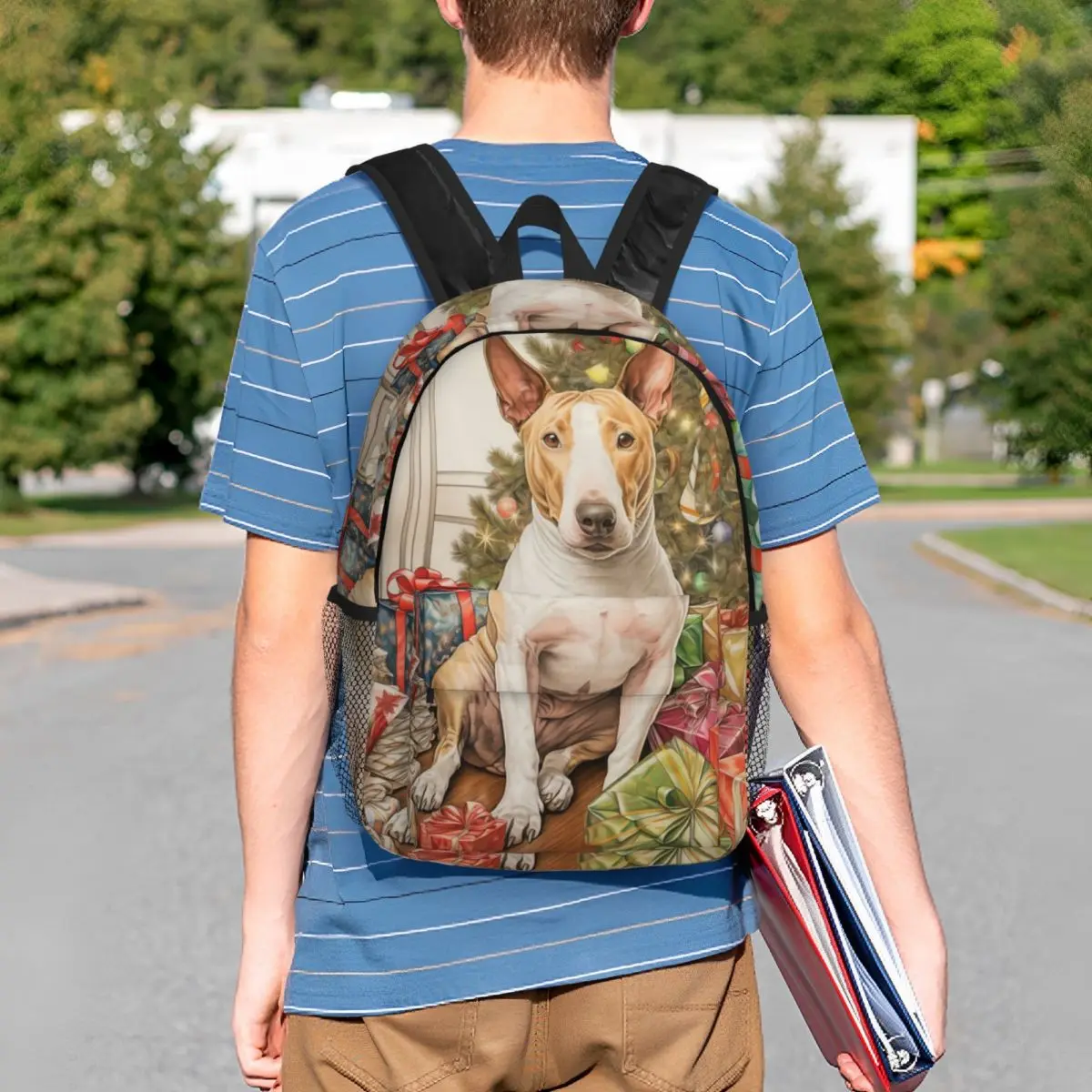 Christmas Staffordshire Bull Terrier Dog Portrait Backpack Student BookBag Men Women School Bag Computer Shoulder Bags