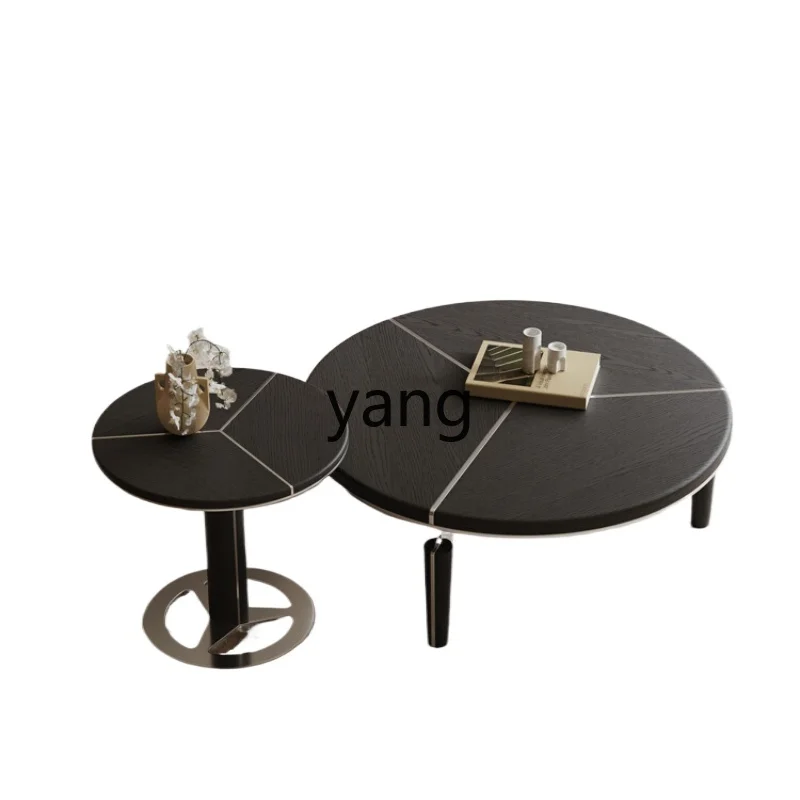 

Yjq Minimalist Tea Table Combination Living Room Home Small Apartment High-End Ash Wood Small round Table Solid Wood Tea Table