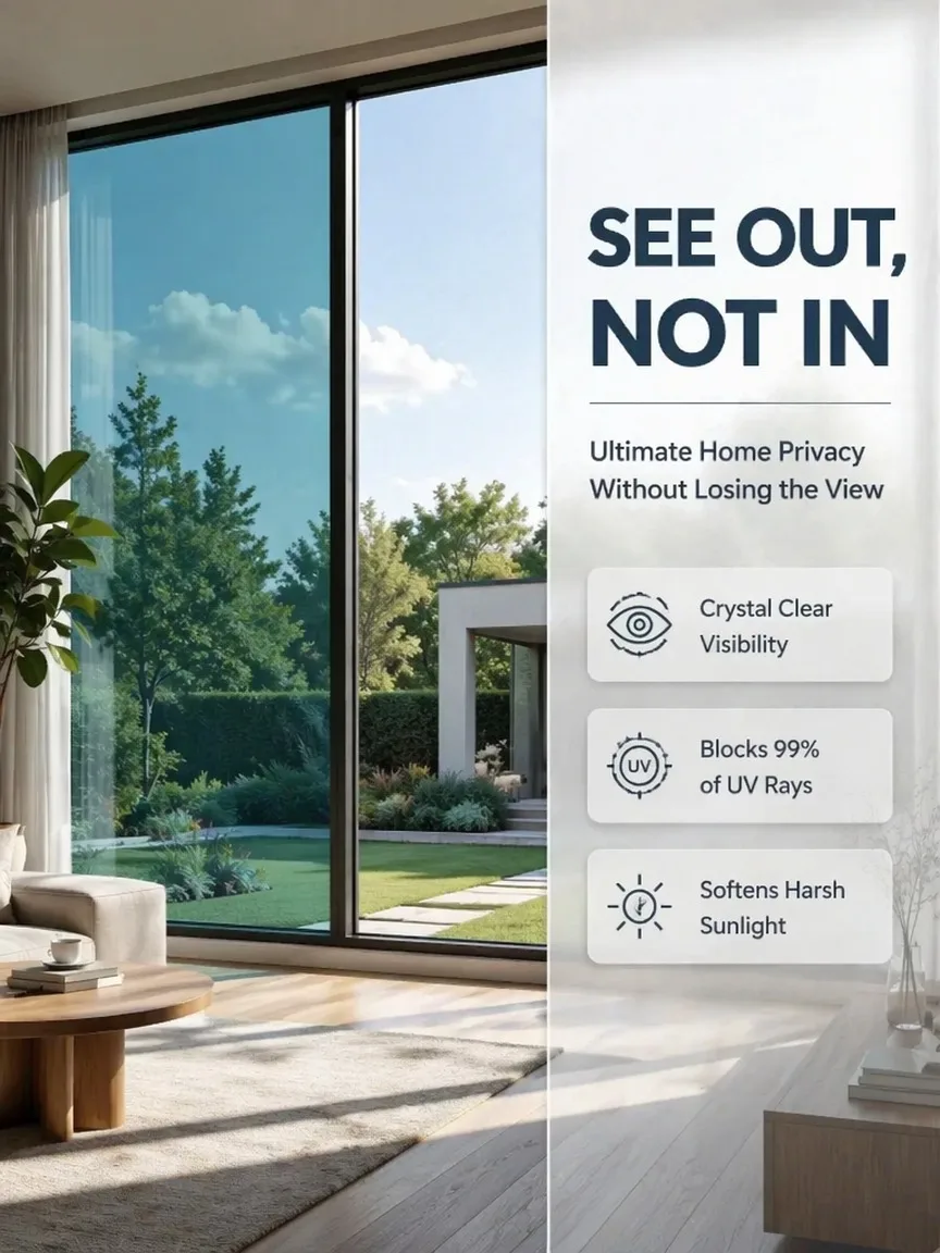 Self Adhesive One Way Privacy Window Film Heat Control UV Block Multiple Sizes 4 Colors for Home Office Glass Door