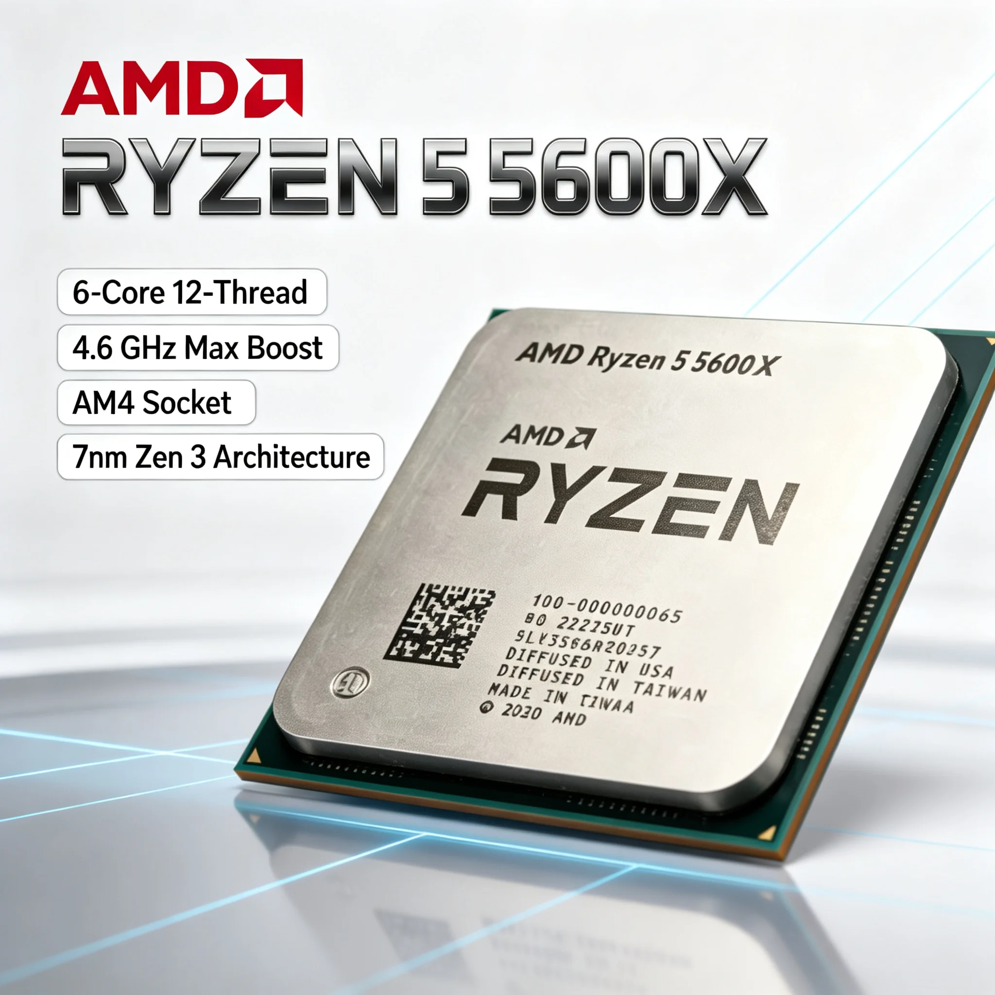 AMD R5 5600X 6 Core 12 Thread 4.6GHz Unlocked Desktop Processor AM4 Gaming Tray OEM Pro X Max Speed Gamer X Pro Max