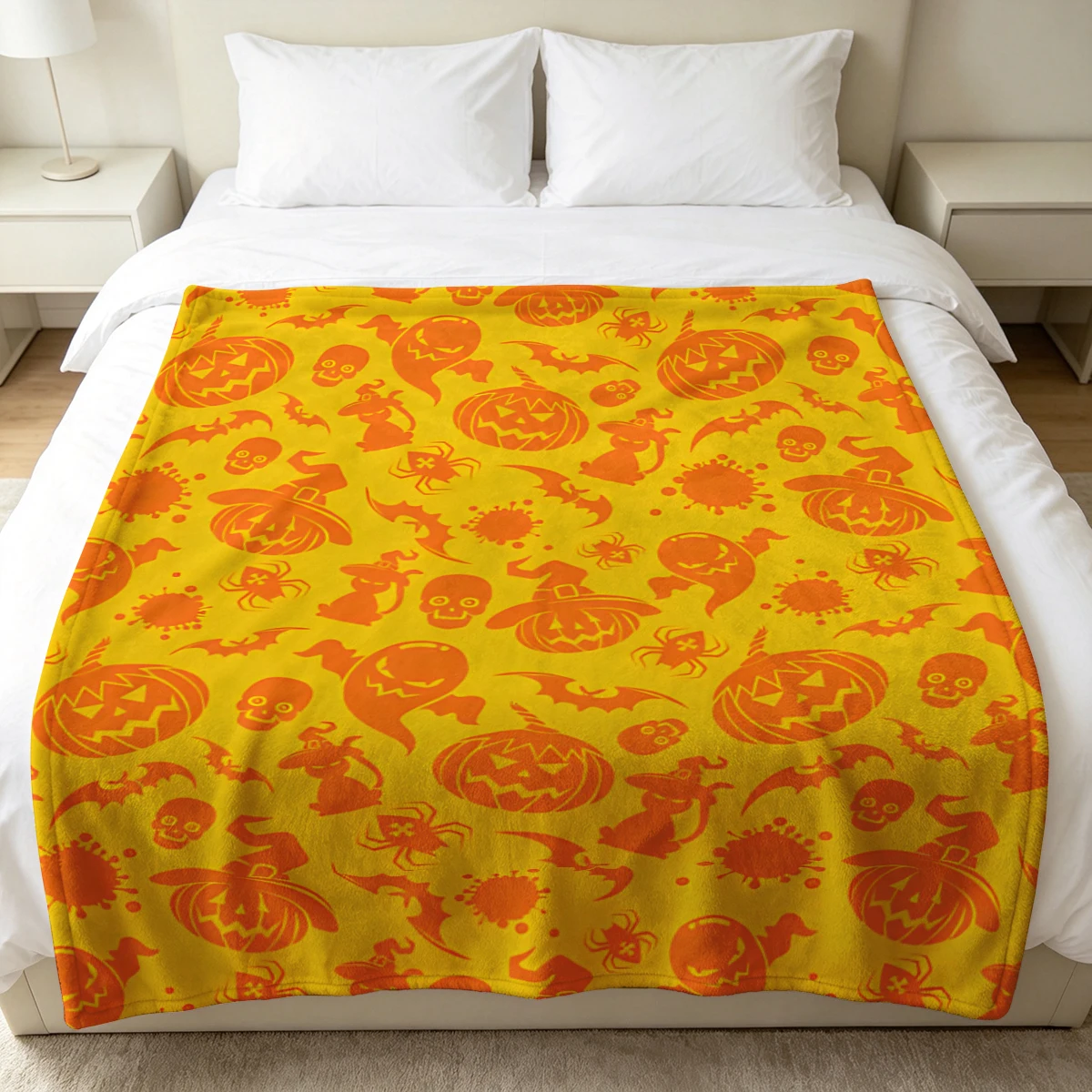 Yellow Orange Spooky Cats Soft Fluffy Flannel Blanket Super Cozy Lightweight Bed Blanket for Halloween Sofa Bed Christmas Decor