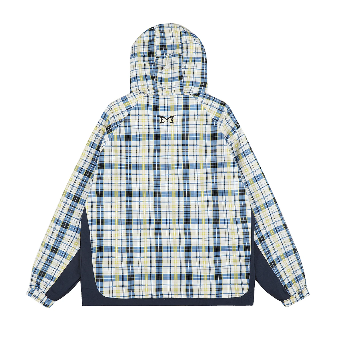 Windbreaker Front Pocket Pacthwork Half Zipper Hooded Jacket for Men and Women Pullover Embroidery Plaid Coat Oversized