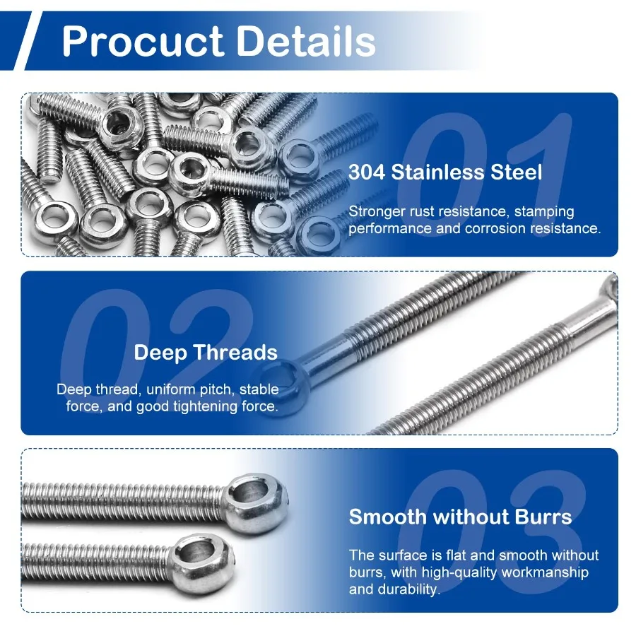 4 Pz M6 x 35mm Altalena Bullone di Sollevamento In Acciaio Inox 304 Metrico Filettatura Completa Macchinari Spalla Altalena Sollevamento Occhio Bullone per la Casa Ren