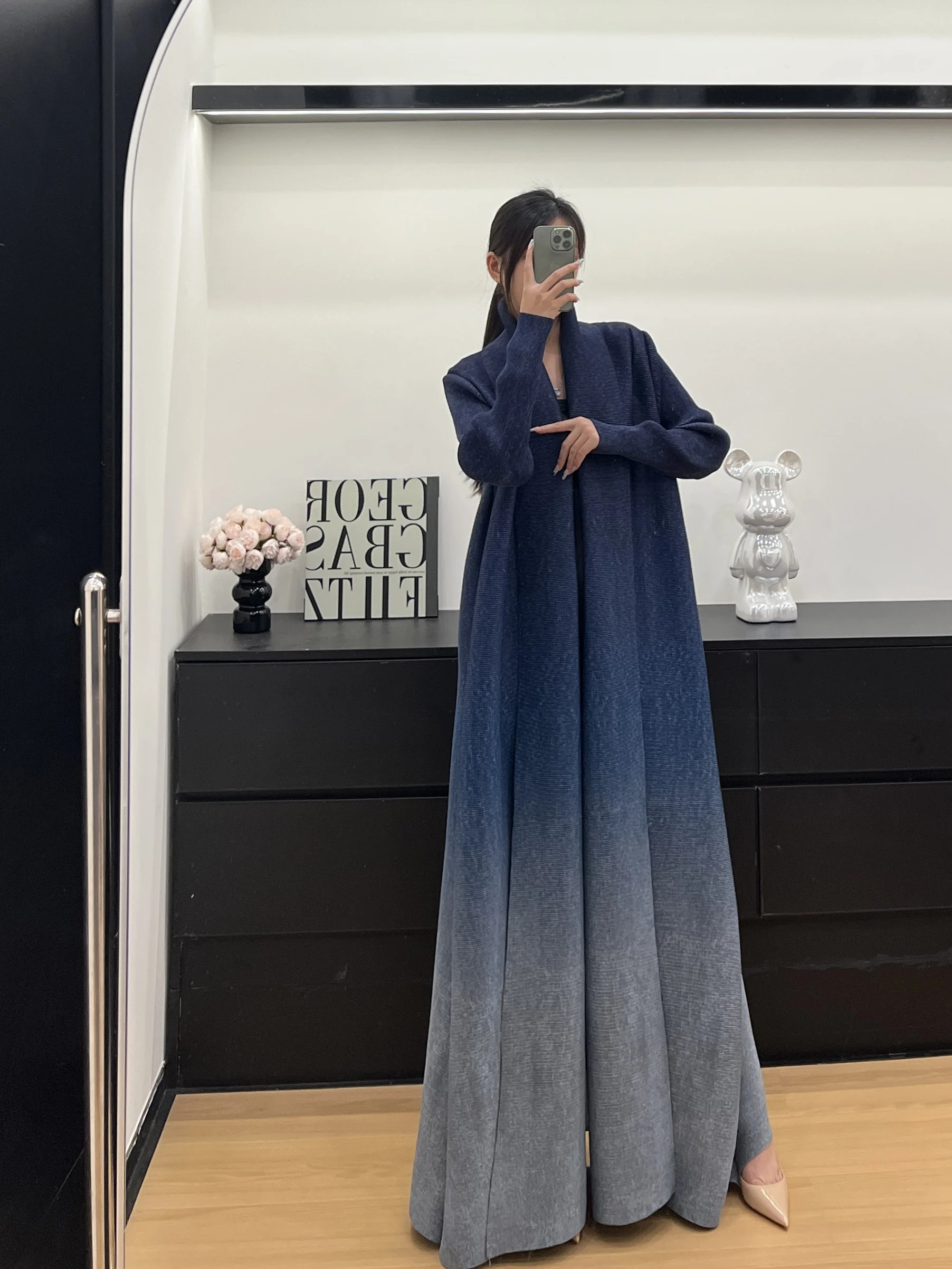 KAF Damen-Abaya, große Größe, Abaya 2025, Sommer, neuer Rundhalsausschnitt, Farbverlauf, Retro-Strickjacke, Krawatten-Design, lockere, große Festival-Kleidung