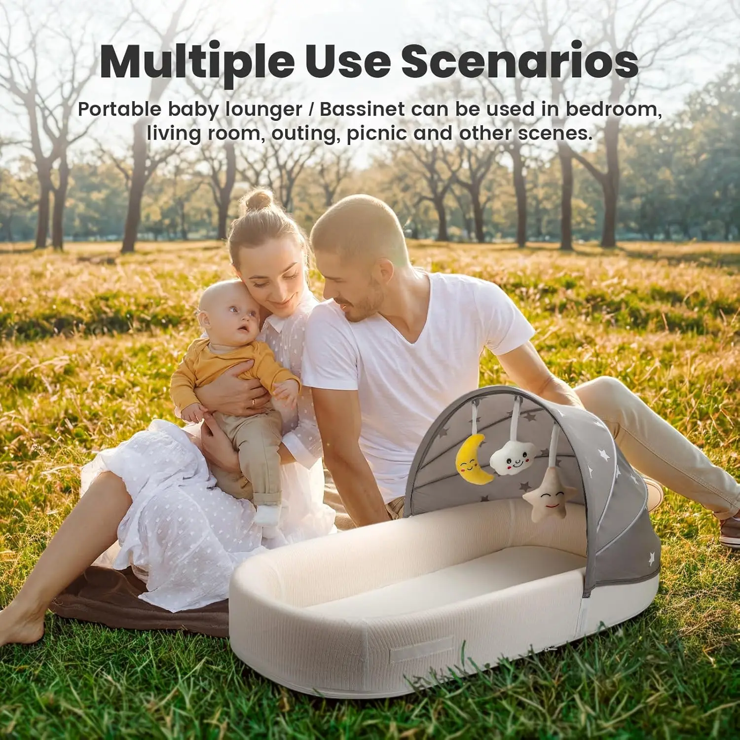 Culla da viaggio pieghevole per neonati e neonati - Dormiente portatile leggero con zanzariera, grigio