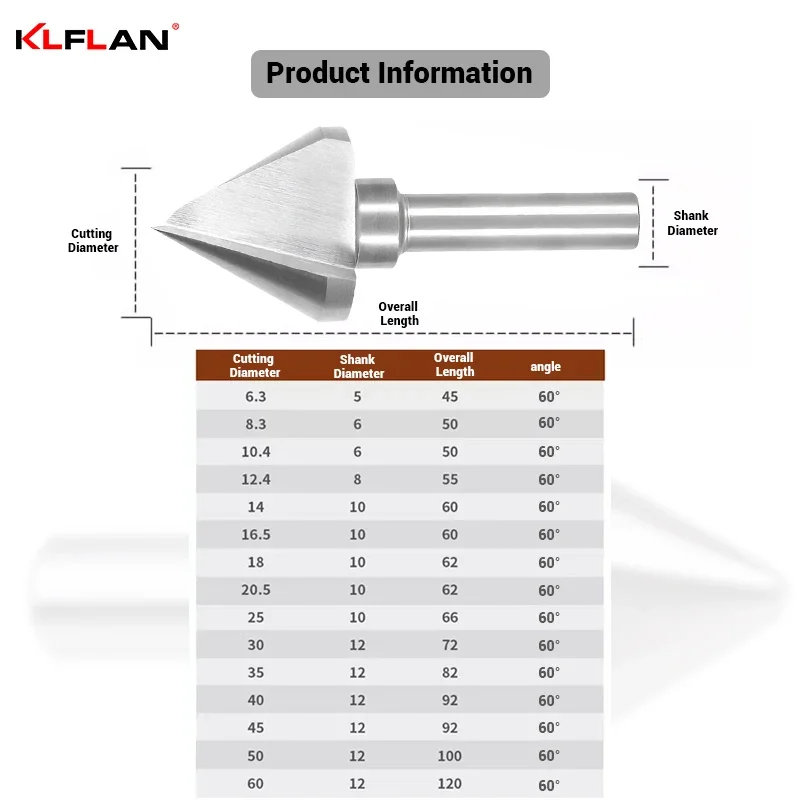KLFLAN Countersink Drill Step Drill Bit Core Drilling Tool 60-Degree Chamfer Mill for Metal Machining Single or Three Edged