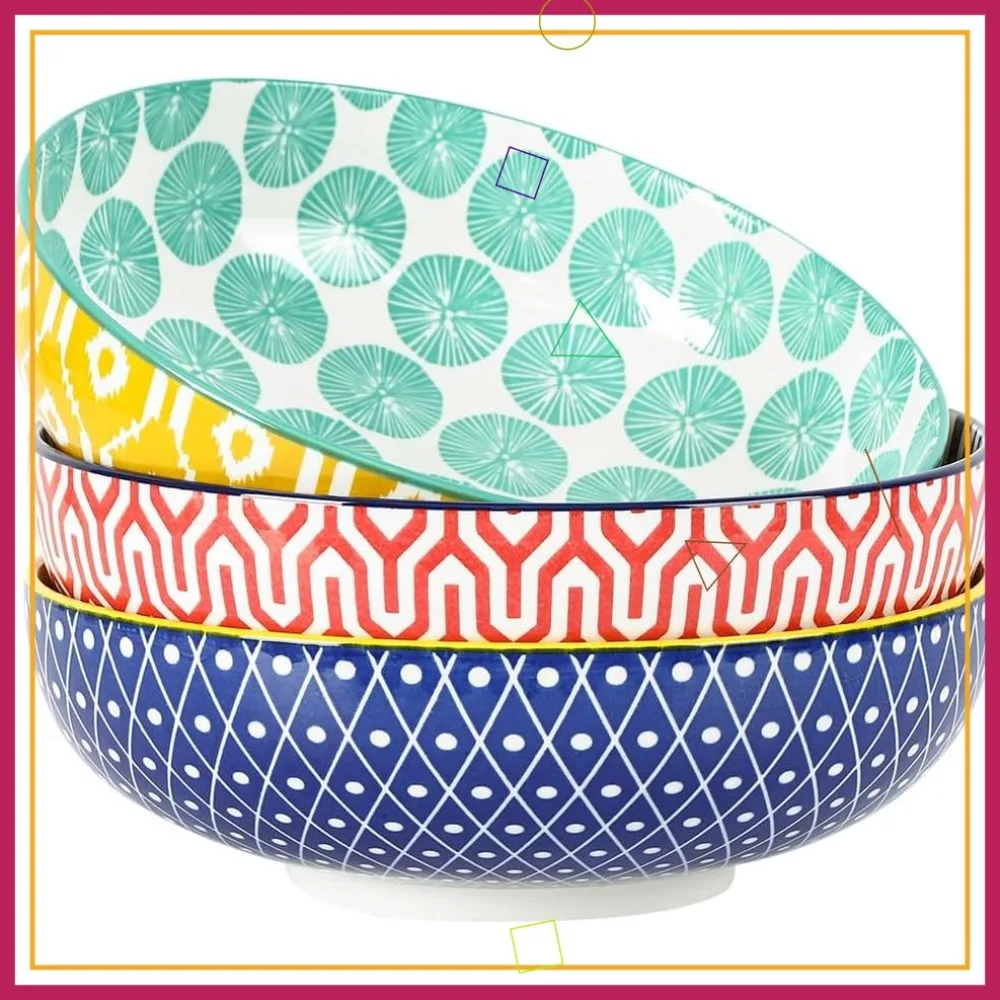 

Набор из 3 больших керамических мисок (9,5 дюймов) для кухни, пасты, супа, салата, ужина, в ассортименте цветов
