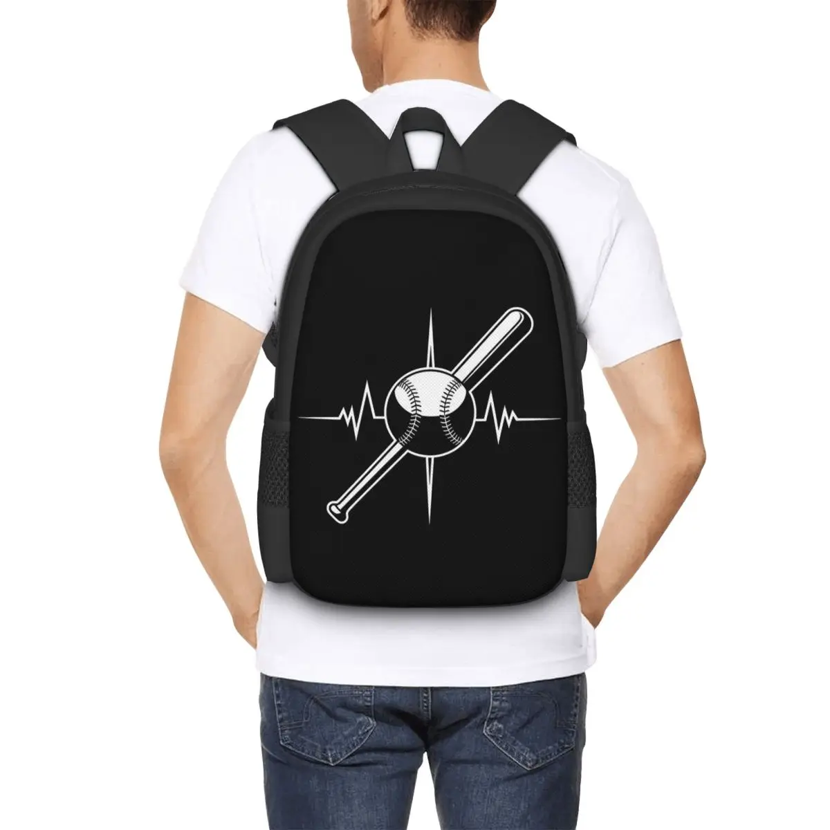 The Heartbeat Of Baseball Fans Backpack Hot Sale Daypack Large Capacity Children BookBag School Bag Shoulder Bags for Men Women