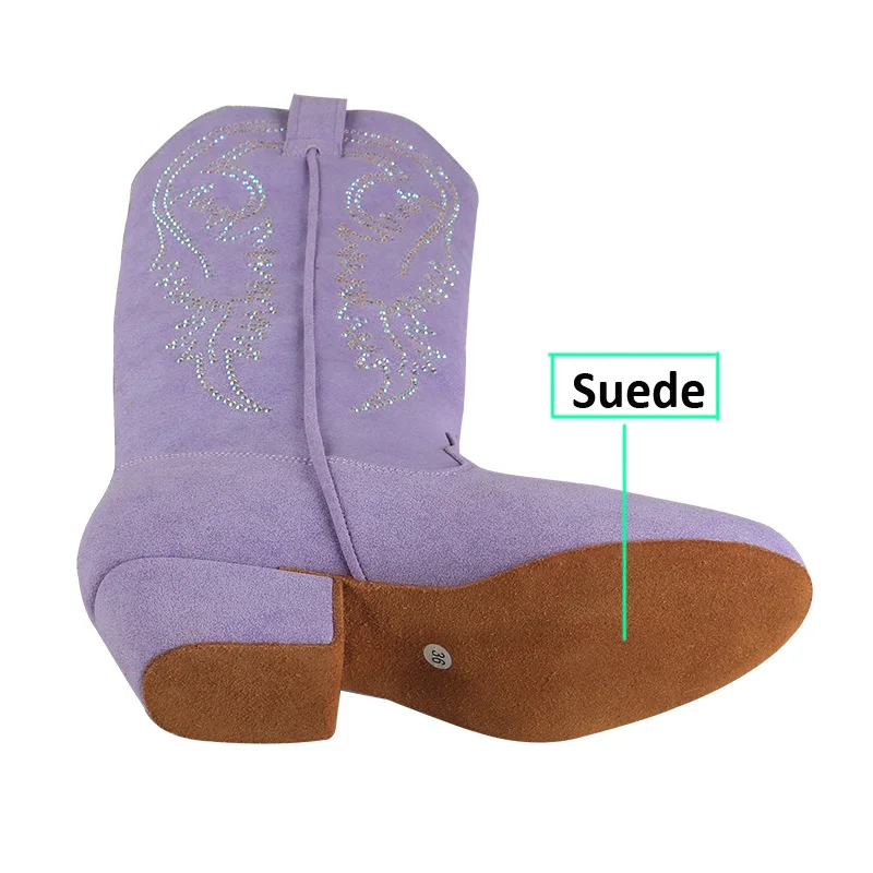 Wedopus-Botas de calentamiento con tacón personalizado, zapatos de baile de salón con diamantes de imitación, color violeta