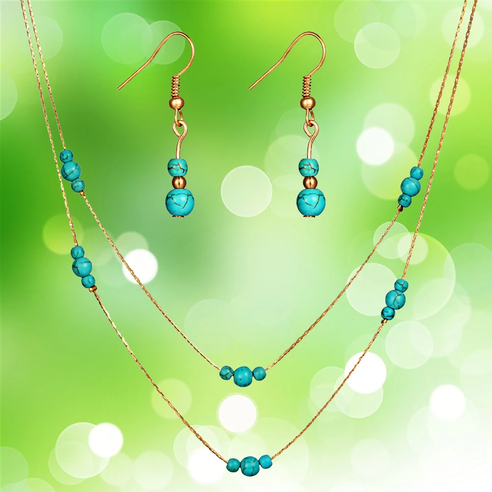 Turquoise Necklace Earrings Set Stylish Delicate Workmanship Elegant Jewelry Birthday Wedding Gifts Turquoise Necklace