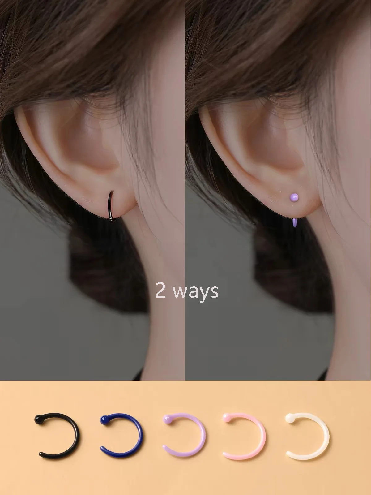 2pcs 2mm 3mm Hypoallergenic Bioceramic C-shaped Hoop Earrings Ceramic Navel Ring Unisex Men Women Fashion Maintaining Piercing