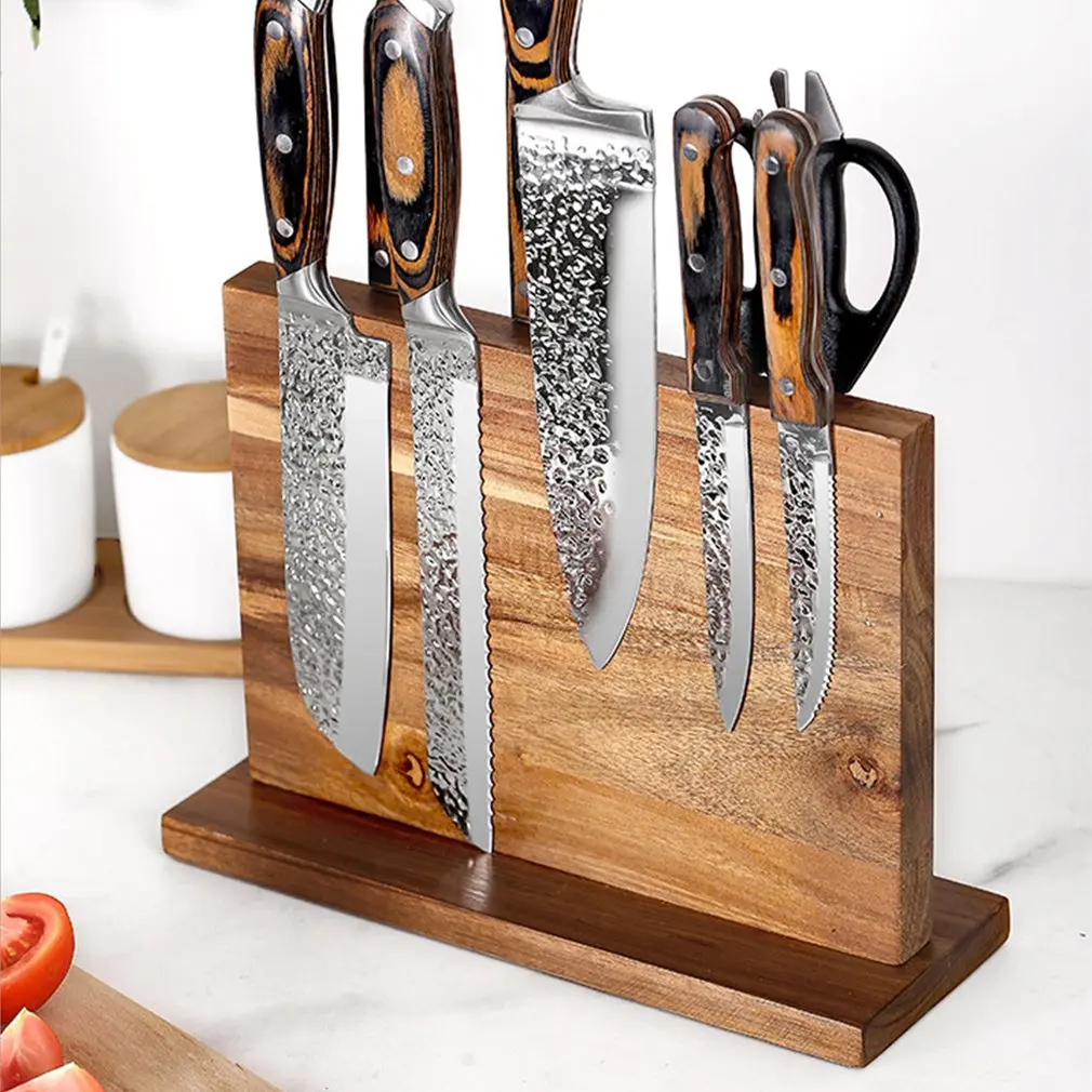 

Solid Wood Knife Holder Kitchen Supplies Magnetic Knife Holder Tool Storage Rack Double-sided Suction Knife Stand