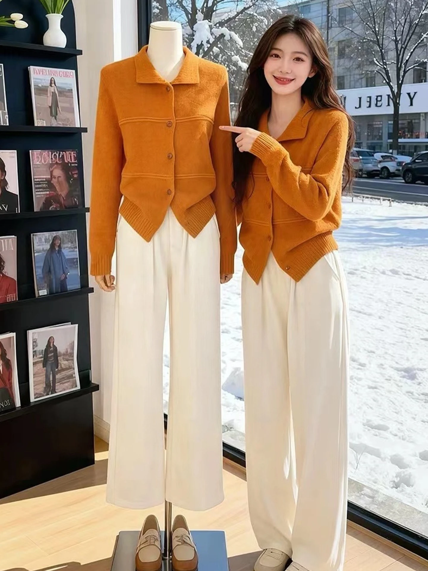 เสื้อคาร์ดิแกนไหมพรมถักสีพื้นเรียบง่าย สวมใส่สบาย เหมาะสำหรับฤดูหนาว สไตล์เกาหลี กระดุมเดี่ยว เปิดด้านหน้า ใช้งานได้หลากหลาย