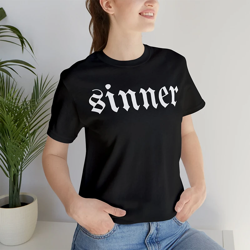 I'm Sinner Women T Shirts Cotton O Neck Graphic Tee Y2k Trendy Punk Tshirt Black Cotton Withchy Fashion T-shirt Dropshipping