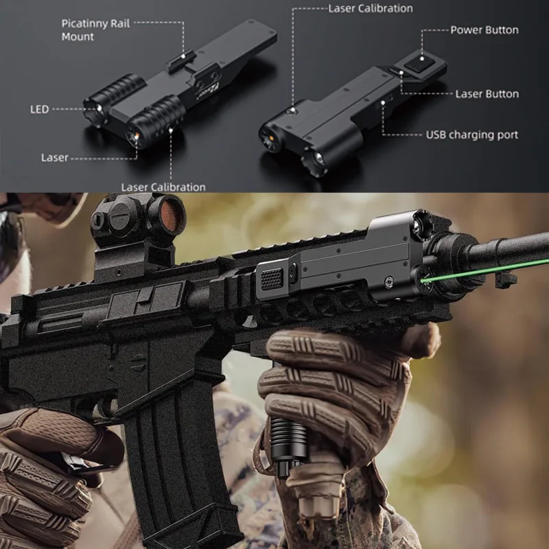 EZshoot 1600 التجويف بندقية ضوء الليزر كومبو USB قابلة للشحن ضوء الليزر الأخضر ل Picatinny السكك الحديدية ستروب وضع التكتيكية مصباح يدوي