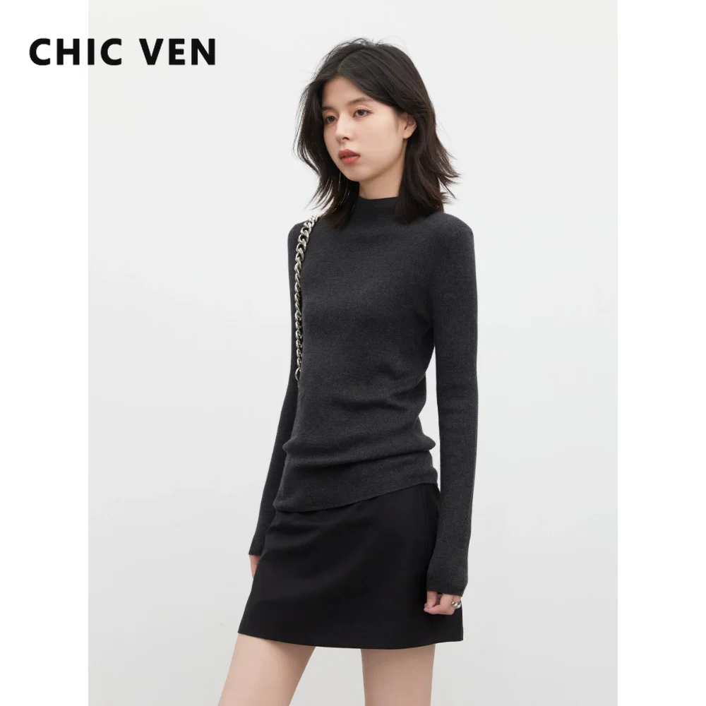 CHIC VEN New Women Half Turtleneck Sweater Solid Semi High Neck Knitted Pullovers Slim Female Basic Pullovers Spring Autumn 2026