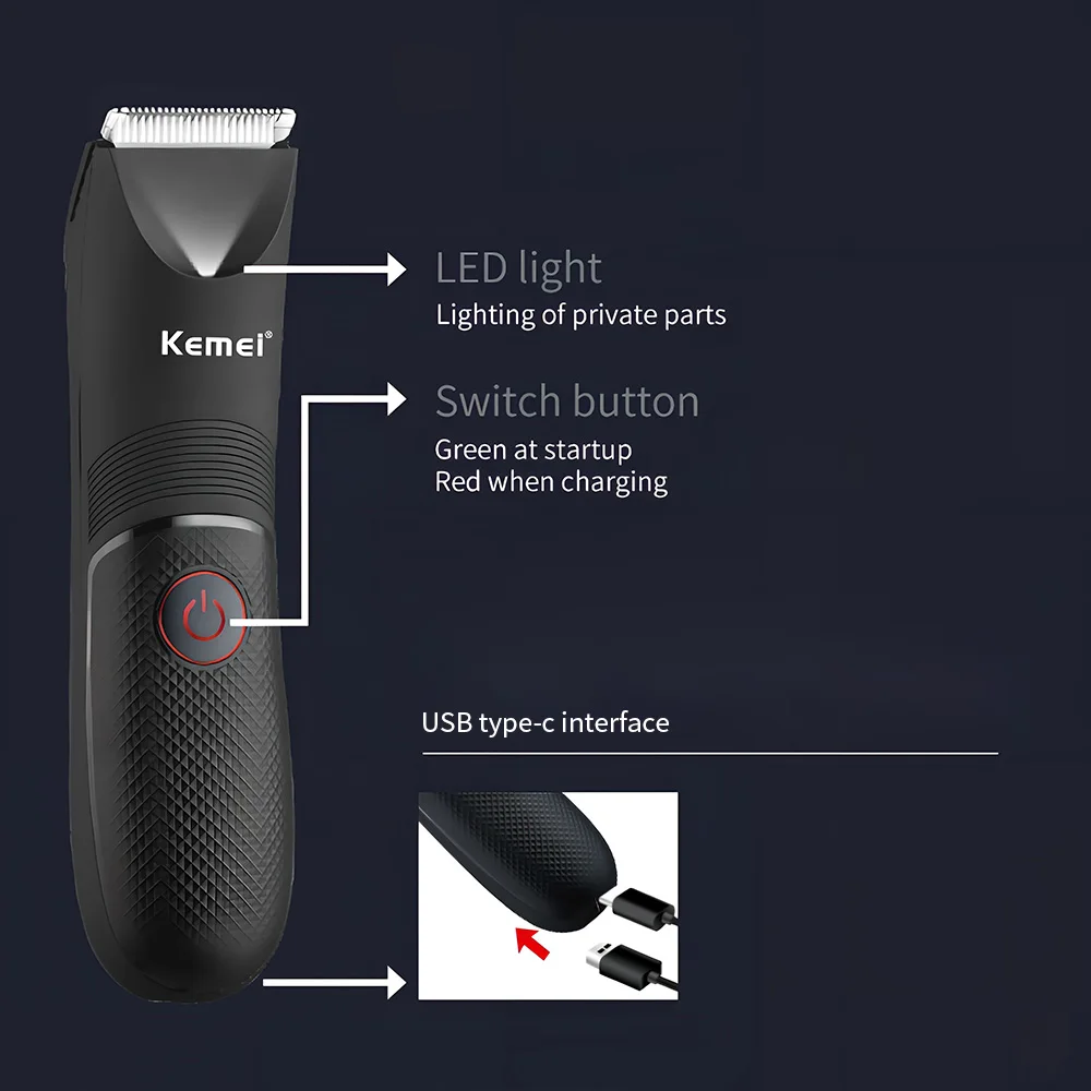 Kemei Groin Area Hair Trimmer Lawn Mower Ceramic Blade Waterproof Wet Dry Clippers Pubic Armpit Body Hair Ultimate Hygiene Razor