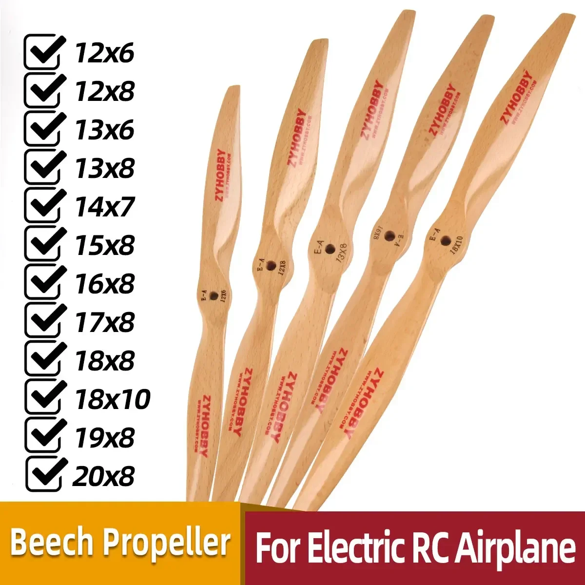 1Pcs 2-blade Electric RC Airplane Motor CW Beech Wood Wooden Prop Propeller 12x6/8 13x6/8 14x7 15x8 16x8 17x8 18x8/10 20x8