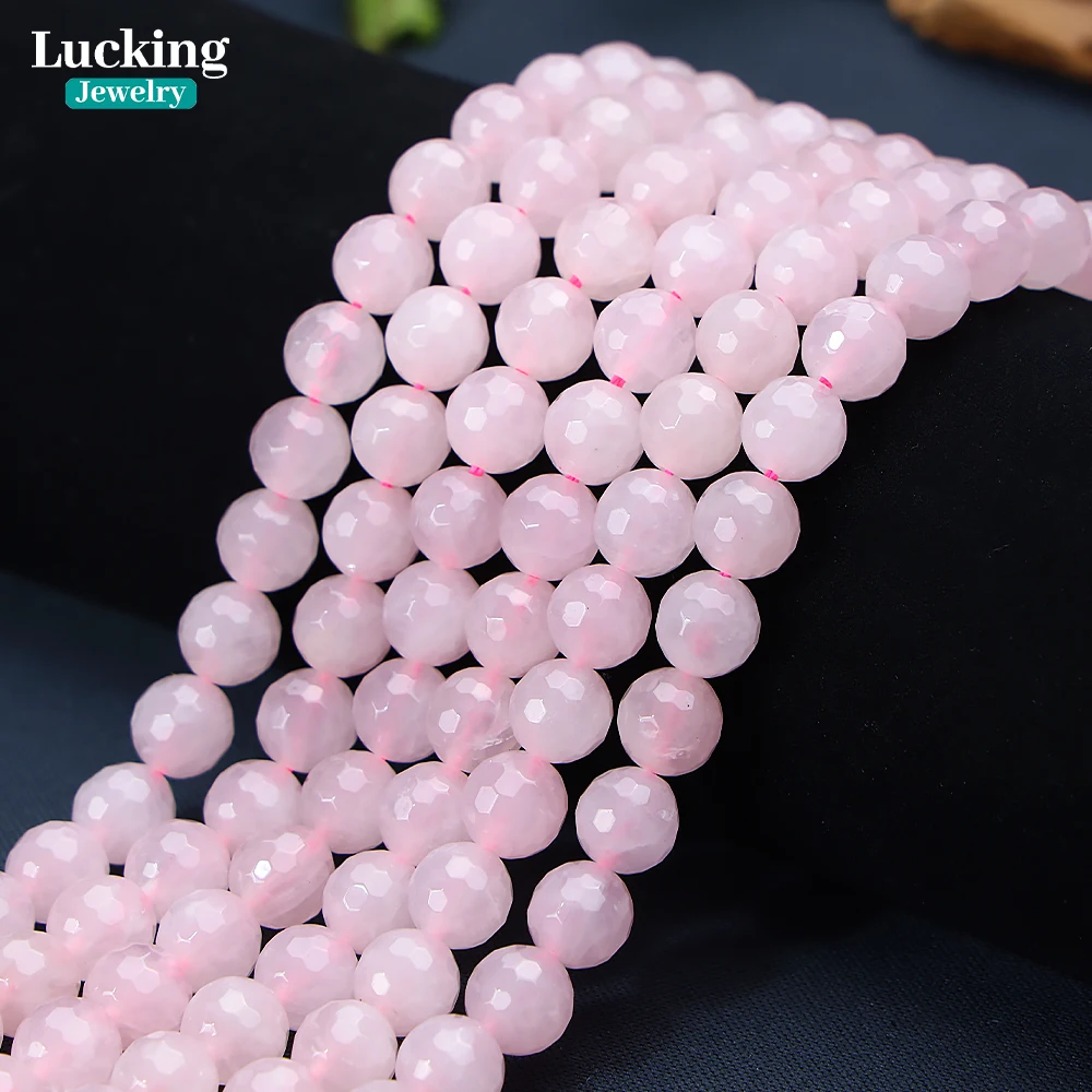 

100% Natural Rose Pink Quartz Crystal Faceted Beads For Jewelry Making Bracelet Necklace Accessories 15'' 4 6 8 10 12mm