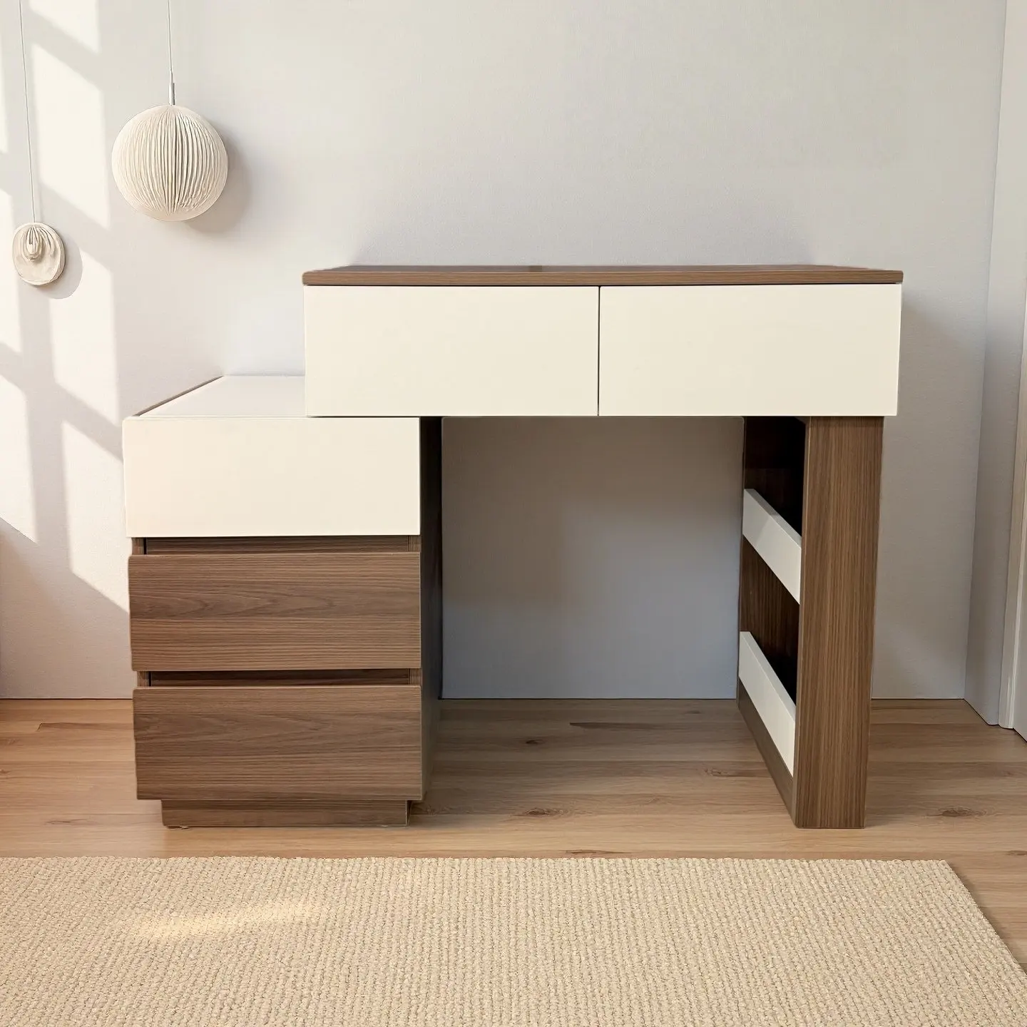 Installation-free hidden compartment dresser, walnut grain solid wood home smart makeup table with hidden drawers