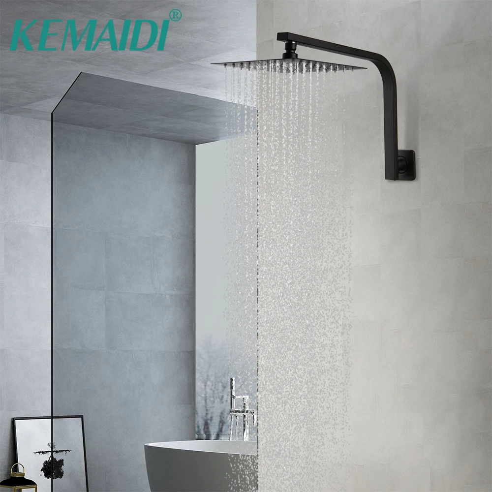 

KEMAIDI Stainless Steel Black Square Rain Shower Head Ultrathin 2 mm Bathroom Wall Mounted Shower Arm 8 10 12 16 Inch Choice