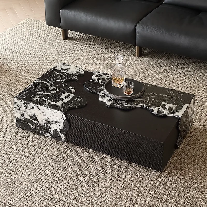 Marble coffee table, artistic creativity, Italian minimalist light luxury, rectangular, small apartment