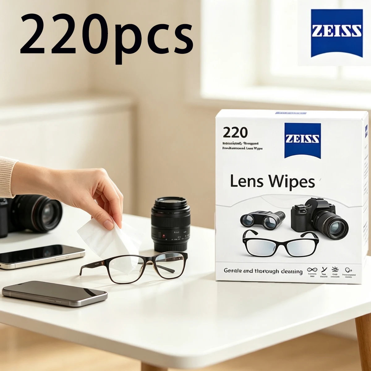ZEISS Lens Wipes Count Individually Wrapped Pre-Moistened Cleaning Wipes for Eyeglasses Camera Lenses Binoculars Phone Scree