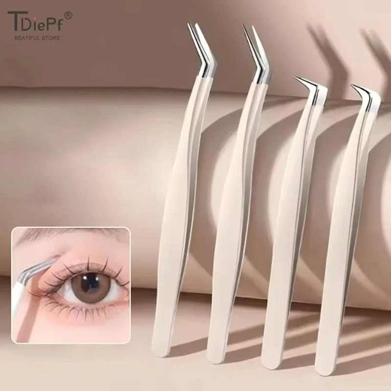 False Eyelash Tweezers With Storage Case Non Slip Handle Precision Stainless Steel Tips For Eyelash Extension Home And Salon